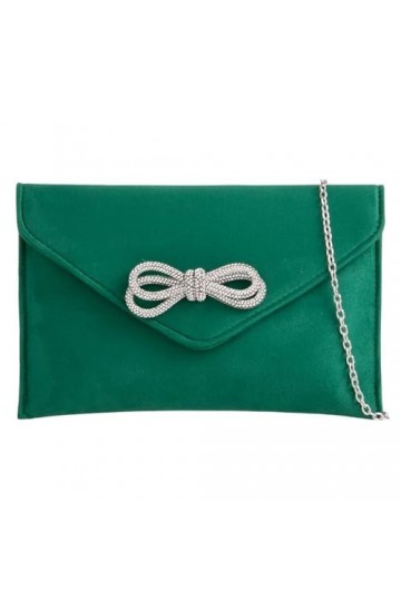 UShopUK Pochette en daim avec nœud en strass pour mariage, soirée, sac à main, Vert, medium