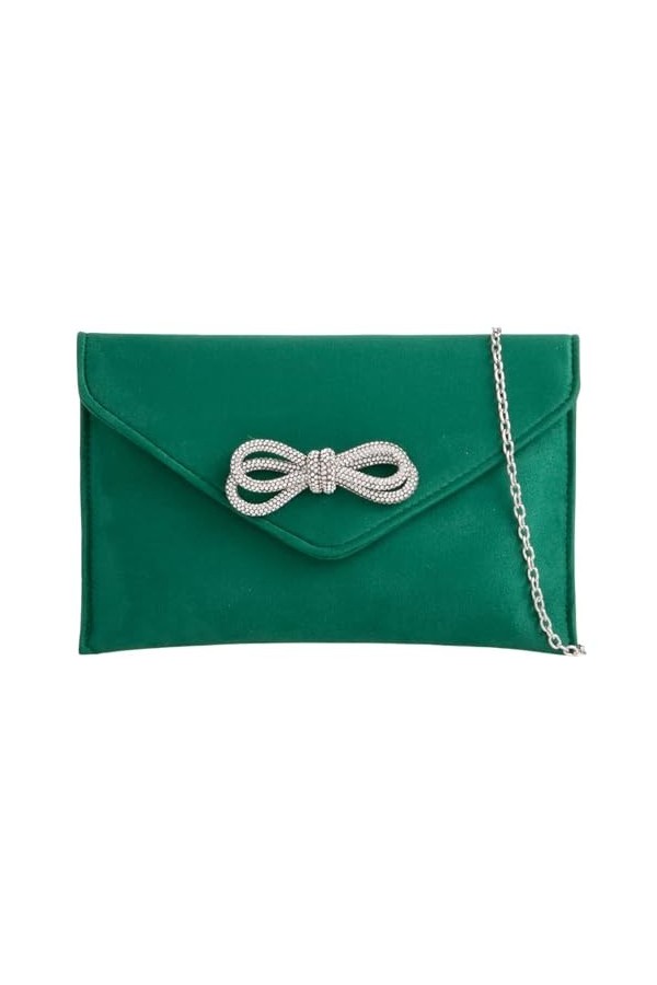 UShopUK Pochette en daim avec nœud en strass pour mariage, soirée, sac à main, Vert, medium