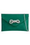 UShopUK Pochette en daim avec nœud en strass pour mariage, soirée, sac à main, Vert, medium