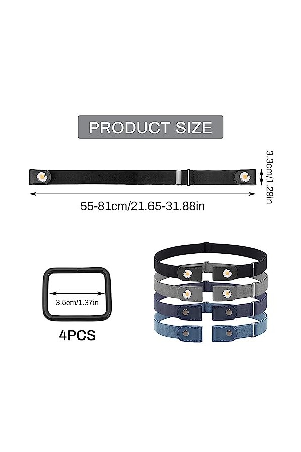 Ceinture Sans Boucle 4 Pièces Ceinture Extensible Réglable Ceinture Élastique Sans Boucle Ceinture Élastique Stretch Invisibl