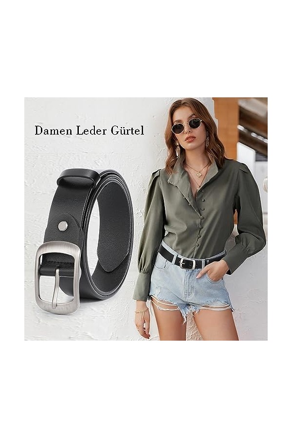 JasGood Ceinture en cuir pour femme avec boucle ardillon, Noir 01 , XXL:Fit für Taillengröße 116-125cm