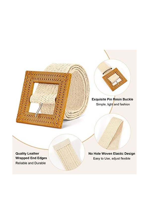 XZQTIVE Ceinture tissée pour femme - En paille - Élastique - Taille élastique - Style bohème - Pour lété - Robe de plage, C-