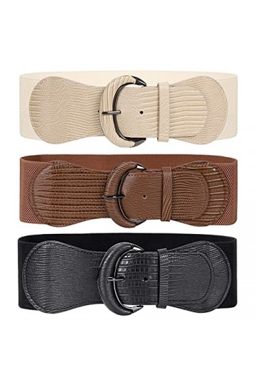 WERFORU Ceinture large extensible pour femme - Boucle élastique à crochet, D-noir+marron+beige, Anzug für Taillenumfang 78-91