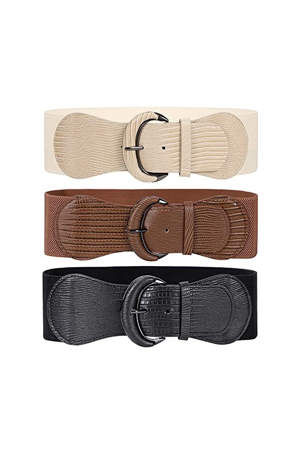 WERFORU Ceinture large extensible pour femme - Boucle élastique à crochet, D-noir+marron+beige, Anzug für Taillenumfang 78-91