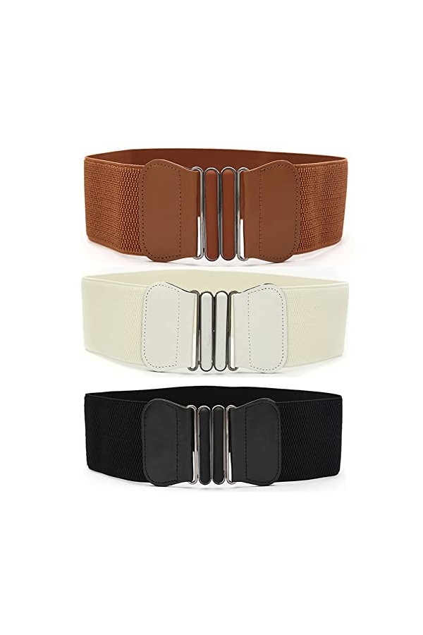 ISAKEN Ceinture Élastique pour Femme Ceinture Large Rétro Élastiquée Ceinture de Robe Stretch Vintage Large élastique Extensi