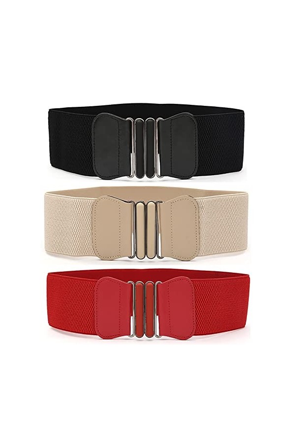 ISAKEN Ceinture Élastique pour Femme Ceinture Large Rétro Élastiquée Ceinture de Robe Stretch Vintage Large élastique Extensi