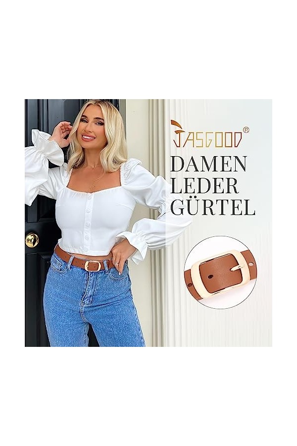 JasGood Ceinture en cuir pour femme avec boucle ardillon, Marron 05 , XXL:Fit für Taillengröße 116-125cm