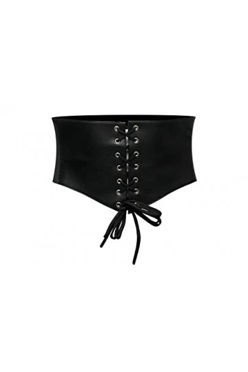 Corset noir noué en cuir de mouton, ceinture élastique large pour femme, Noir - Cuir Style 1, L