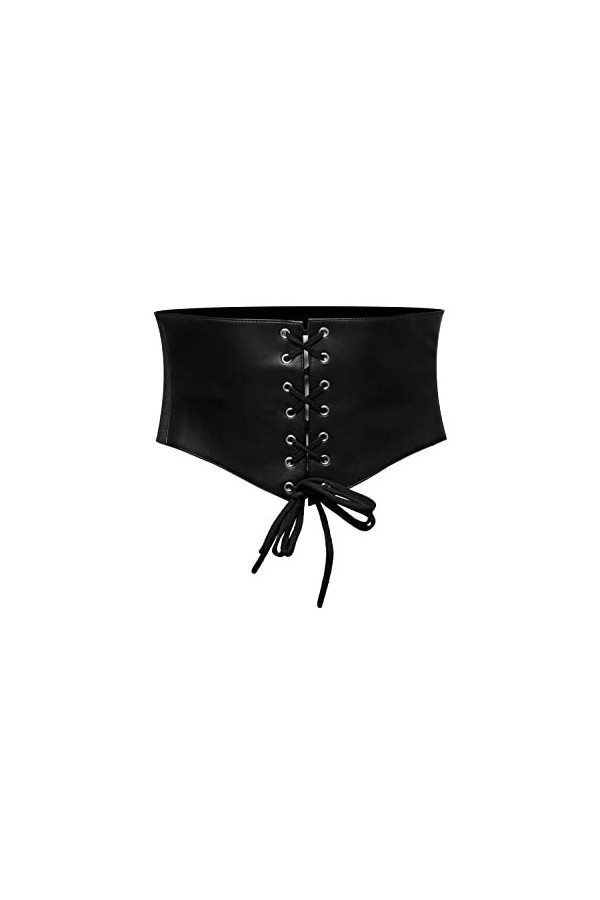 Corset noir noué en cuir de mouton, ceinture élastique large pour femme, Noir - Cuir Style 1, L