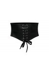 Corset noir noué en cuir de mouton, ceinture élastique large pour femme, Noir - Cuir Style 1, L