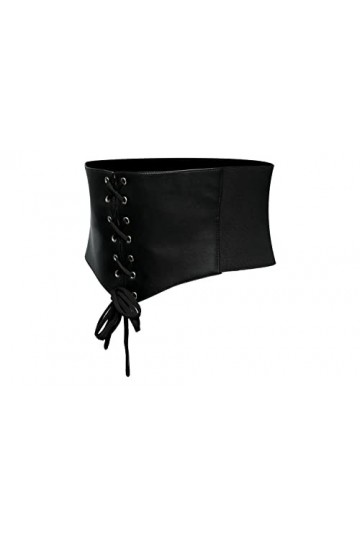 Corset noir noué en cuir de mouton, ceinture élastique large pour femme, Noir - Cuir Style 1, L