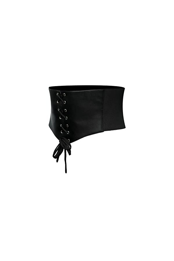 Corset noir noué en cuir de mouton, ceinture élastique large pour femme, Noir - Cuir Style 1, L