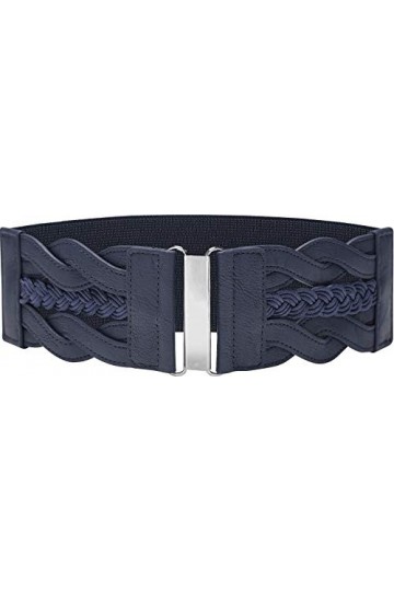 BlackButterfly 3 Pouces de Large Élastique Tressé Vintage Boucle Ceinture Bleu Nuit, L 