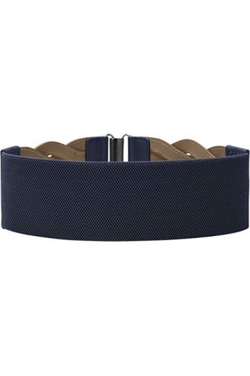 BlackButterfly 3 Pouces de Large Élastique Tressé Vintage Boucle Ceinture Bleu Nuit, L 