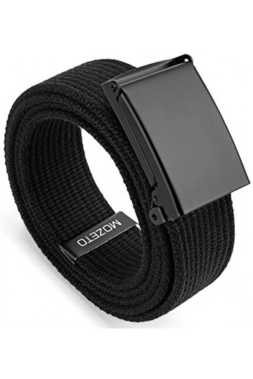 MOZETO Ceinture en tissu - Largeur : 3,8 cm - Unisexe - Ceinture de travail avec rabat - Boucle noire - Couleur unie - Noir -