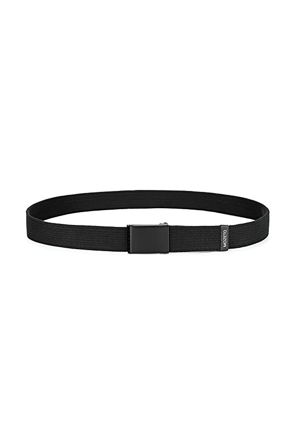 MOZETO Ceinture en tissu - Largeur : 3,8 cm - Unisexe - Ceinture de travail avec rabat - Boucle noire - Couleur unie - Noir -