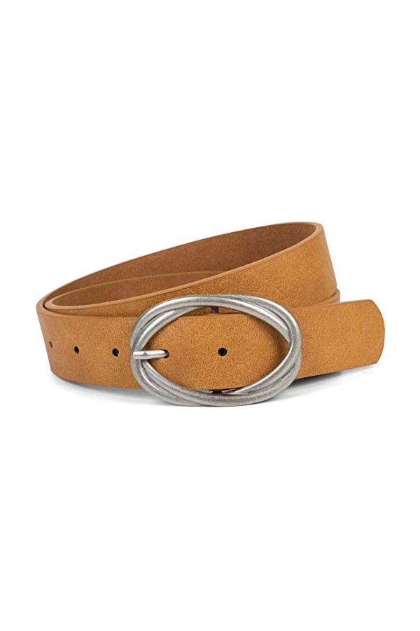 styleBREAKER ceinture femme unie à double boucle torsadée ovale, longueur ajustable 03010099, taille:80cm, couleur:curry-arge