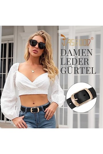 JasGood Ceinture en cuir pour femme avec boucle ardillon, 04 - Noir, M: taille 76/90 cm