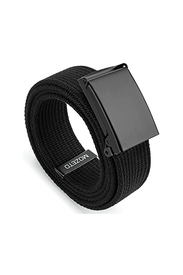 MOZETO Ceinture en tissu - Largeur : 3,8 cm - Unisexe - Ceinture de travail avec rabat - Boucle noire - Couleur unie - Noir -