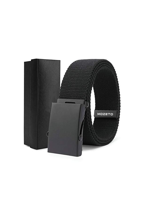 MOZETO Ceinture en tissu - Largeur : 3,8 cm - Unisexe - Ceinture de travail avec rabat - Boucle noire - Couleur unie - Noir -