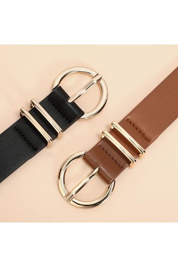 JASGOOD Lot de 2 ceintures en cuir pour femme avec boucle dorée, C-light Coffee, X-Large