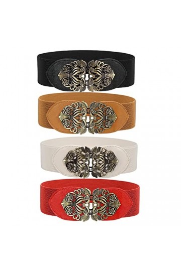WERFORU Large ceinture élastique pour femme, vintage, extensible, large - Rétro - Mode Cinch pour robes, B-noir+marron+beige+