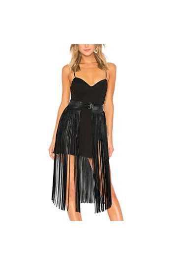 JasGood Ceinture punk à franges en cuir synthétique pour femme et fille - Pour jupe, robe en jean et pantalon, Noir gland 70