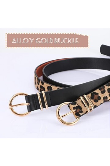 JASGOOD Lot de 2 ceintures en cuir pour femme avec boucle dorée/argentée, D-Léopard, Medium