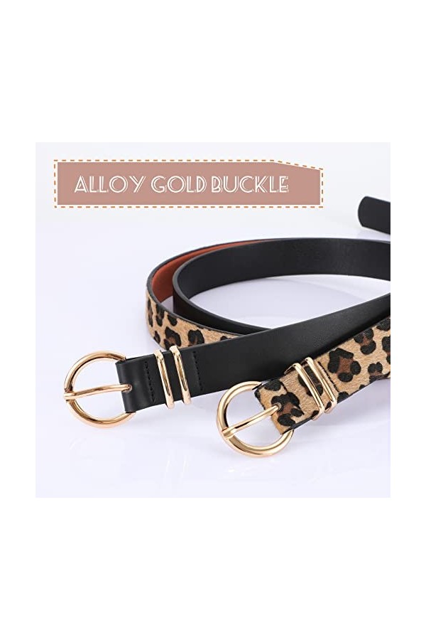 JASGOOD Lot de 2 ceintures en cuir pour femme avec boucle dorée/argentée, D-Léopard, Medium