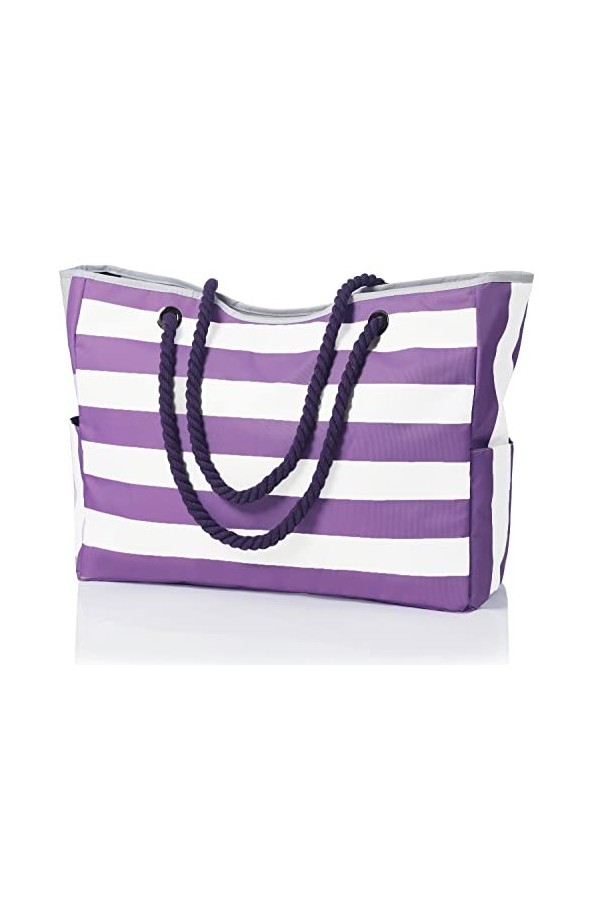 MULTIONS Sac de plage, sac de plage imperméable pour femme avec fermeture éclair, sac fourre-tout de plage dété avec poches,