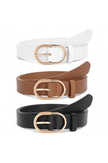 WERFORU Lot de 2 ceintures en cuir pour femme avec boucle dorée, A-noir+marron+blanc, 130cm Passt Taillengröße 106-115cm 