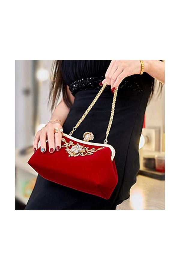 TENDYCOCO Pochette de soirée pour femme avec chaîne - Pour mariage, fête, banquet - Noir, Rouge