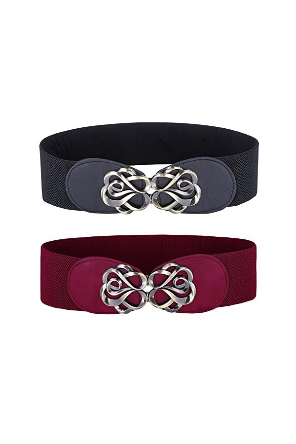 GRACE KARIN Femme Ceinture Large Elastique Classique Chic pour Robe Top Noir + Bordeaux Taille M ZHXS244-04