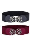 GRACE KARIN Femme Ceinture Large Elastique Classique Chic pour Robe Top Noir + Bordeaux Taille M ZHXS244-04