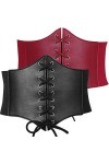 Jasgood Ceinture élastique à lacets pour femme, E-noir + rouge, XX-Large