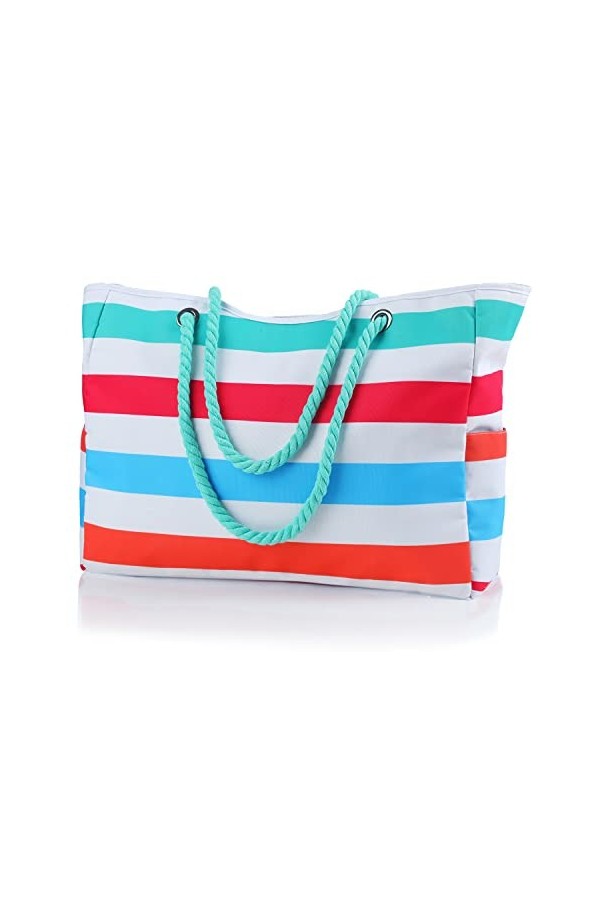 MULTIONS Sac de plage, sac de plage imperméable pour femme avec fermeture éclair, sac fourre-tout de plage dété avec poches,