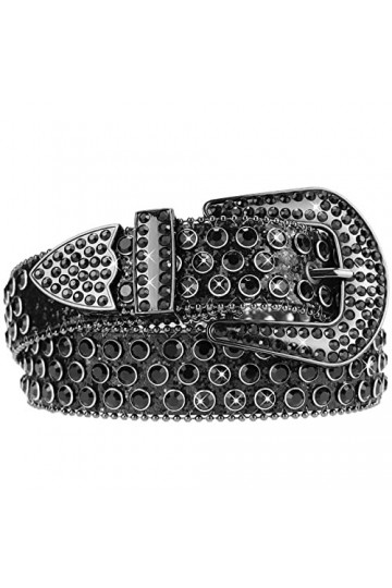 KorhLeoh Ceinture en strass pour femme homme, ceinture en cuir avec clous Cowgirl Cowboy pour pantalon jean pour taille 74-1