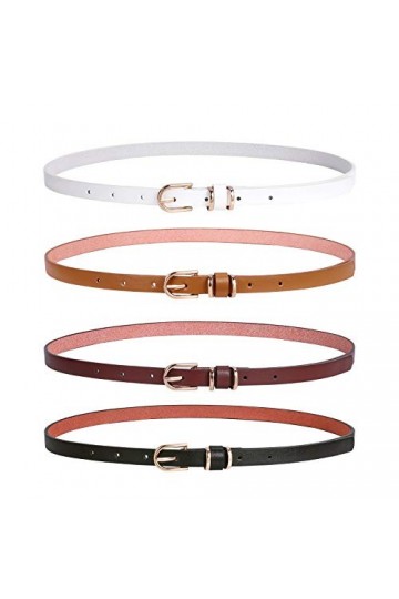 Jasgood Lot de 4 ceintures fines en cuir pour femme avec boucle ardillon - - S pantalon 70/80 cm 