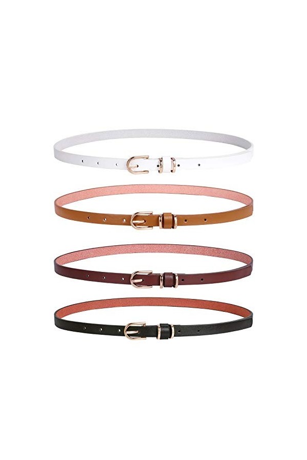 Jasgood Lot de 4 ceintures fines en cuir pour femme avec boucle ardillon - - S pantalon 70/80 cm 