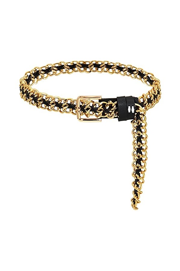 YeeHeen Ceintures Chaîne En Cuir Ceintures De Taille En Métal Pour Femmes Chaîne De Taille Ajustable Pour Robe 105CM Gold