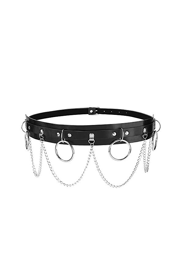 CHIC DIARY Ceinture punk pour femme avec chaîne en métal - En cuir synthétique - Rivet clouté - Pour robe, jean, cosplay, cos