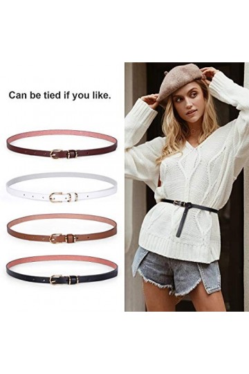 JasGood Lot de 4 ceintures fines en cuir synthétique pour femme - Extra fines - Multicolore - En option - Élégantes - Boucle 
