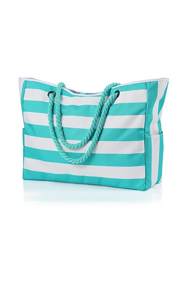 MULTIONS Sac de plage, sac de plage imperméable pour femme avec fermeture éclair, sac fourre-tout de plage dété avec poches,