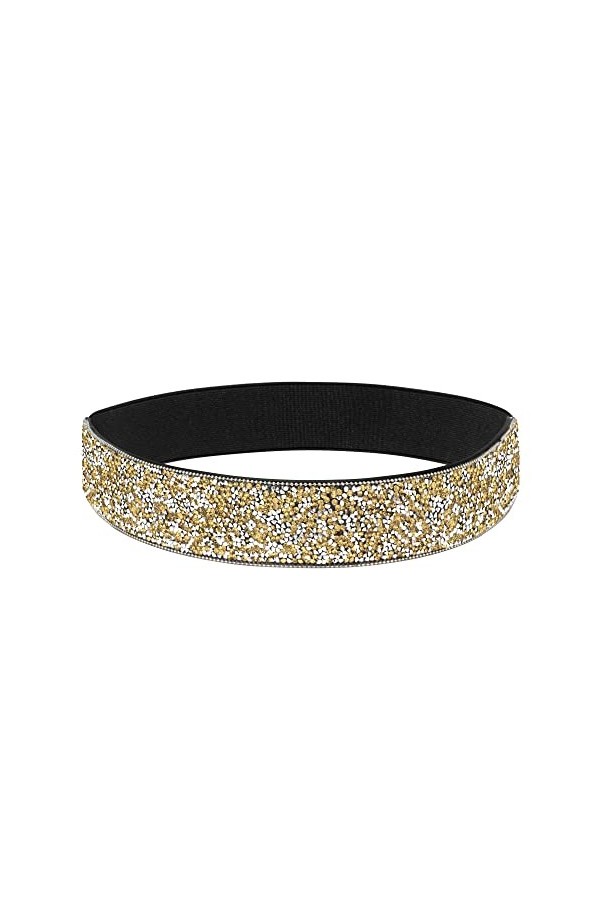 YooAi Ceinture élastique en cuir PU avec strass et cristaux brillants pour femme, doré, S:taille 74/79 cm