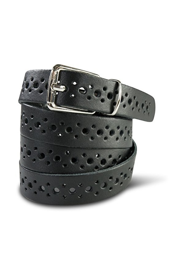 fashionchimp Ceinture en cuir pour femme, motif dentelle, boucle de ceinture en argent - Made in Germany Blanc - 110/BW95 - 