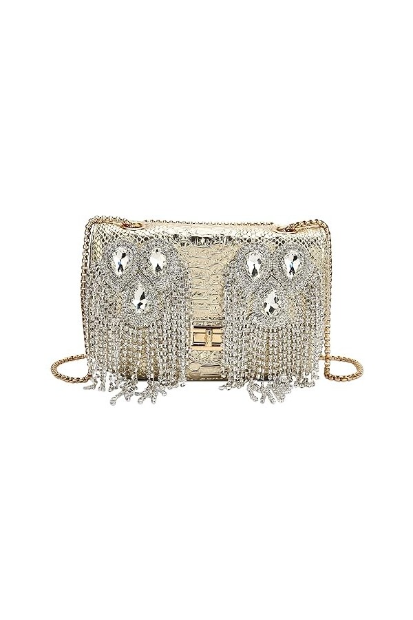 DEEVORCA Femmes Élégantes Chaîne Sacs À Bandoulière Mode Strass Sac Messenger Rencontres Travail Fête Mariage PU Cuir Exquis 