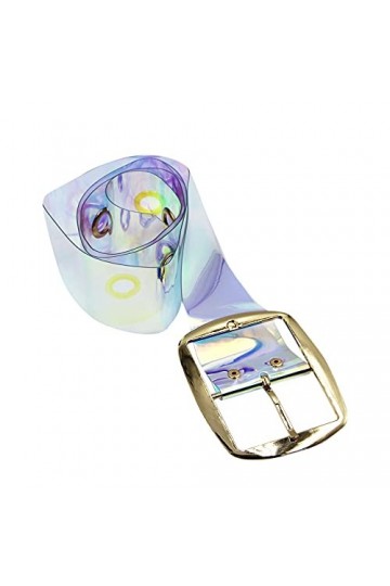 Ceinture large holographique transparente en PVC avec boucle en métal pour femme - - taille unique
