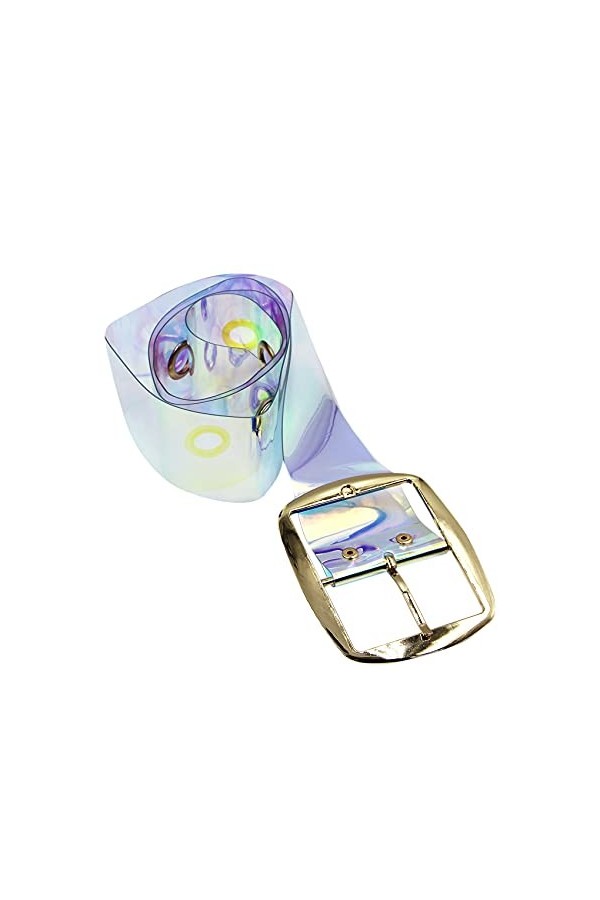 Ceinture large holographique transparente en PVC avec boucle en métal pour femme - - taille unique