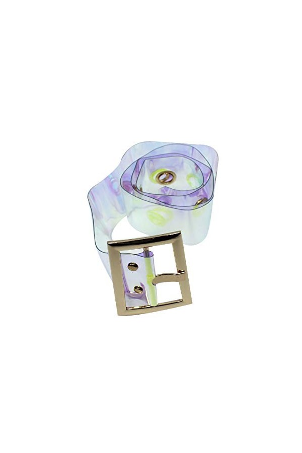 Ceinture large holographique transparente en PVC avec boucle en métal pour femme - - taille unique