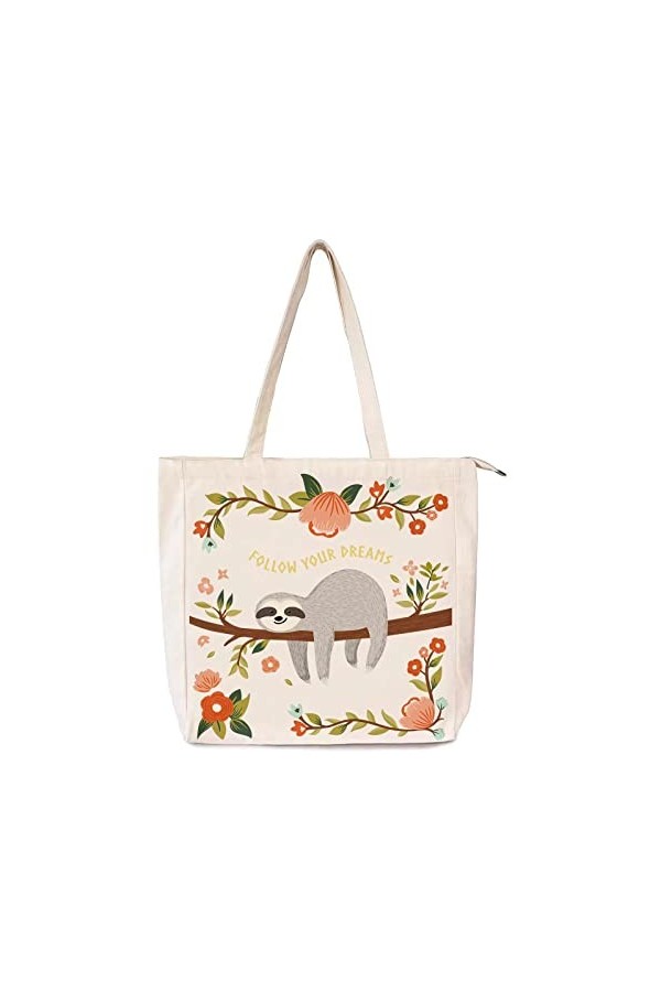 Yuuki Sac en Toile, Canvas Tote Bag, Sac Toile Réutilisable, Sac en Tissu Aesthetic avec Fermeture Éclair et Poche Intérieure